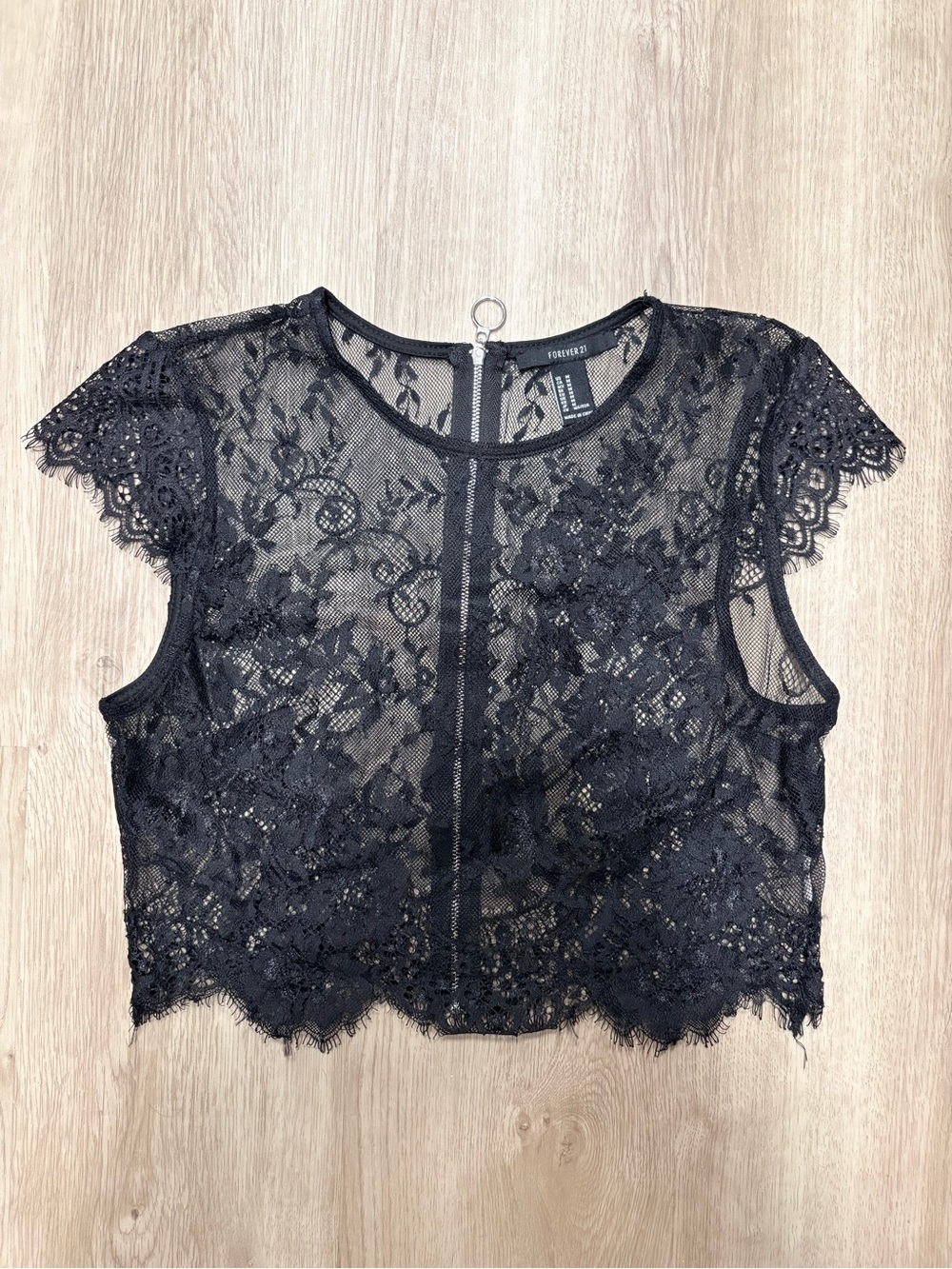 Forever 21 Black Lace Sheer Cropped Top